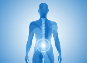 Heilsitzung Unterleib Rückenschmerzen Symbolbild Blautöne Wirbelsäule Heilung